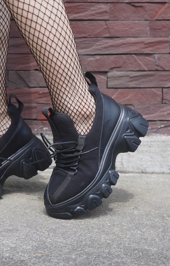 Chunky Heel Platform Sneakers (black) スニーカー ブラック 黒 ストリート 1枚目の画像