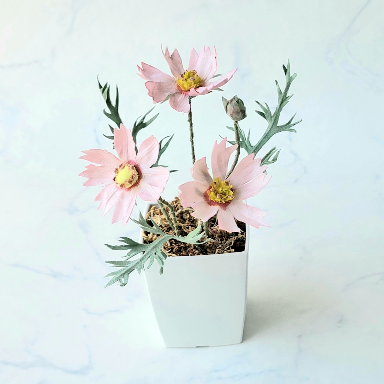 コスモス3輪 鉢植え風 産地直送の布の花屋さん アートフラワー