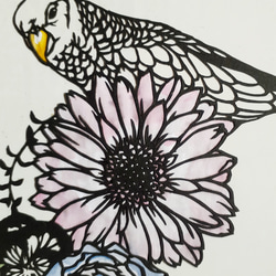 切り絵アート　インコと花 4枚目の画像