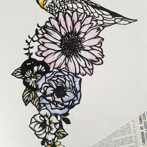 木製切り絵アート 木はり絵アート「凱風快晴」（額縁入り完成品） - 木製切り絵