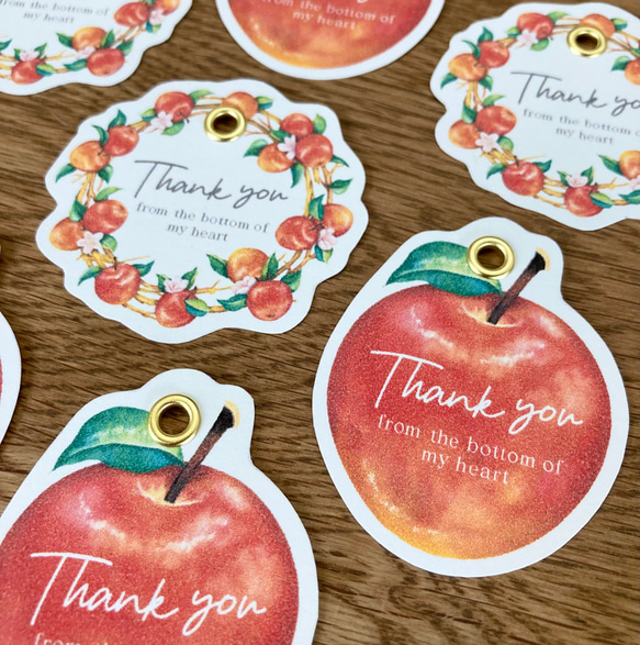 りんご&りんごリース サンキュータグ 8枚 名入れOK ラッピング タグ