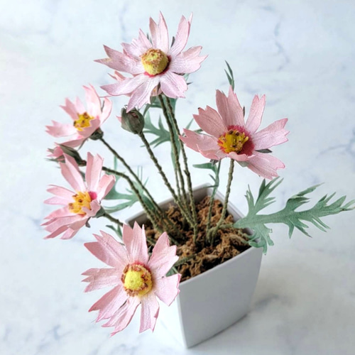 コスモス6輪 鉢植え風 産地直送の布の花屋さん アートフラワー