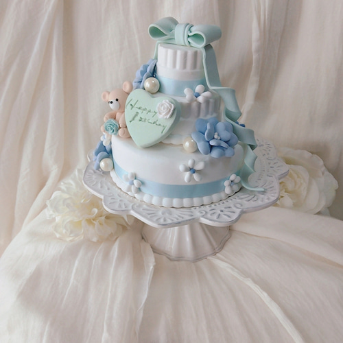 Sugar フェイクケーキ クレイケーキ ハンドメイド 水色 ブルー ホワイト Sugar フェイクケーキ クレイケーキ ハンドメイド 水色 ブルー