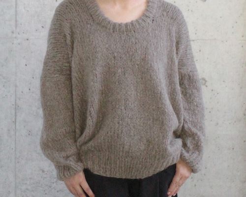 つつむ　手編みモヘアラウンドネックセーター●ツートーンmixダーク 376167d733e09d2f1df9308952c6c2