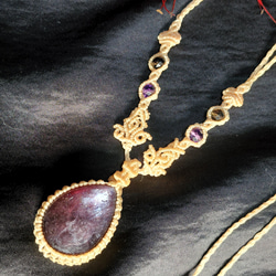 【淡紫】レピドライト　シンプルで飾り編み紐　ネックレス　n126 3枚目の画像