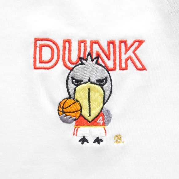 ハシビロコウ×DUNKの刺繍入りラグランＴシャツ　「ホワイト×ブラック」バイカラー　男女兼用　5.6オンス 2枚目の画像