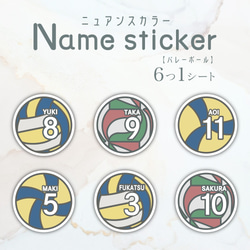 ニュアンスカラー　Name sticker バレーボール　6つ1シート／耐水・耐光・強力粘着 1枚目の画像