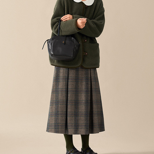 ウール混 スッキリAライン チェック柄スカート ポケット付き【春秋冬