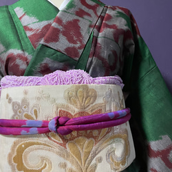 着物リメイク帯締め　絹銘仙/ピンク系160センチ［OB010］ 2枚目の画像