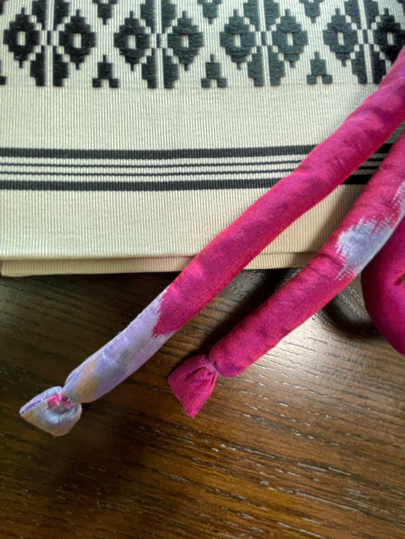 着物リメイク帯締め　絹銘仙/ピンク系160センチ［OB010］ 7枚目の画像