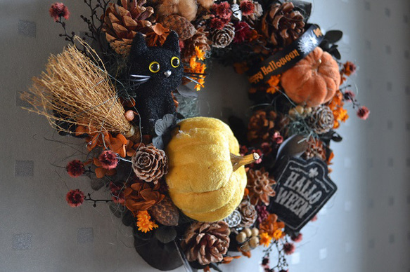 黒猫とかぼちゃのハロウィンwreath 7枚目の画像