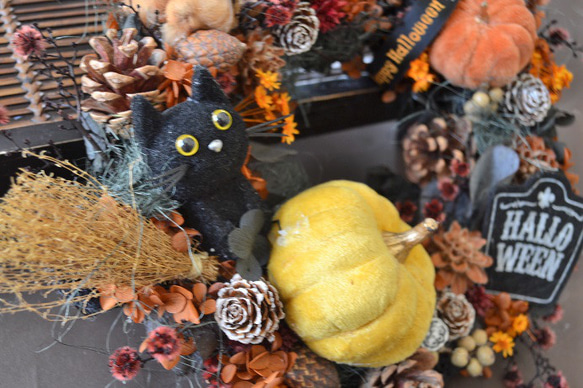 黒猫とかぼちゃのハロウィンwreath 4枚目の画像