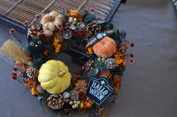 黒猫とかぼちゃのハロウィンwreath 6枚目の画像