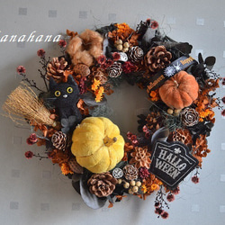 黒猫とかぼちゃのハロウィンwreath 1枚目の画像