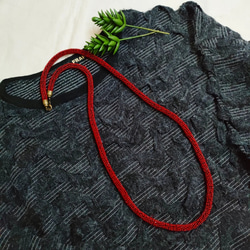 帯締め編みネックレス/赤✨ 2枚目の画像