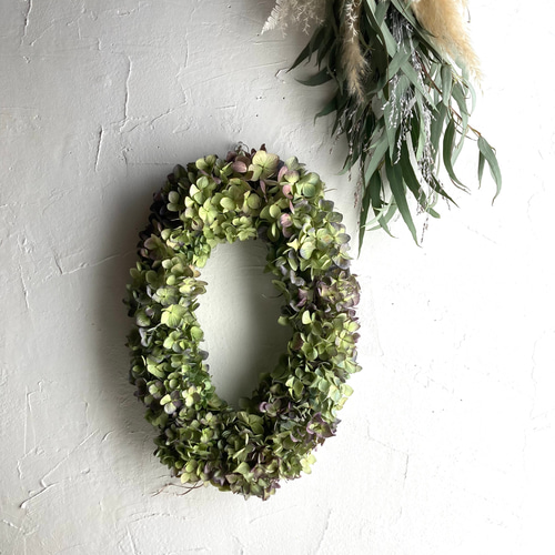 1.アキイロ紫陽花オーバルリース 1.アキイロ紫陽花オーバルリース