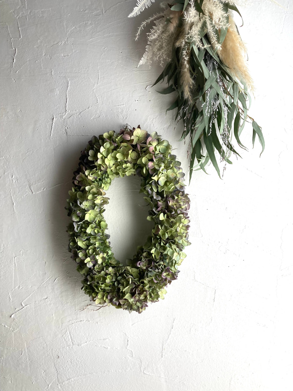 1.アキイロ紫陽花オーバルリース 1.アキイロ紫陽花オーバルリース