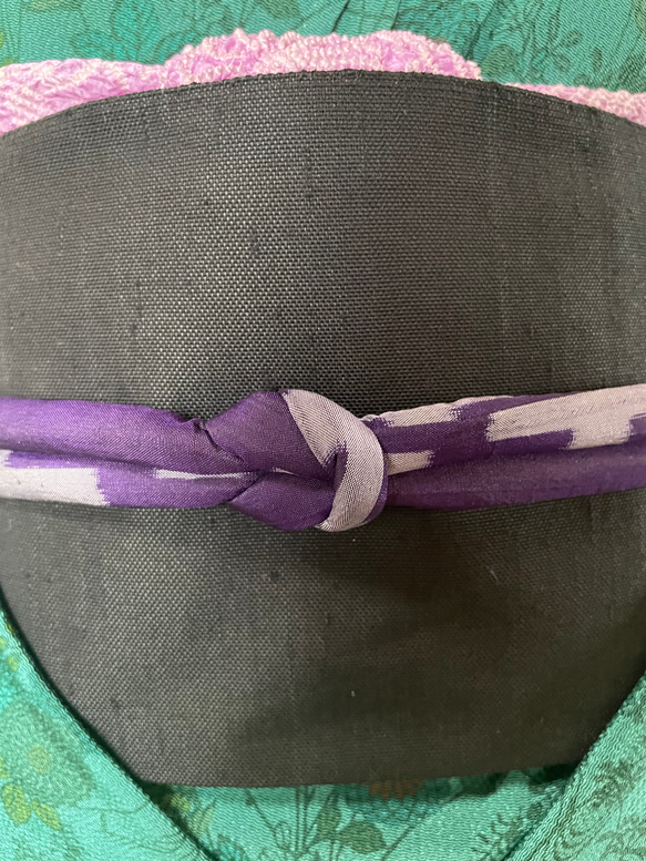 着物リメイク帯締め　絹銘仙/紫系160センチ［OB007］ 1枚目の画像