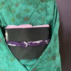 着物リメイク帯締め　絹銘仙/紫系160センチ［OB007］ 2枚目の画像