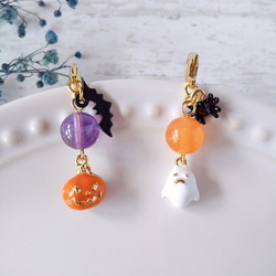 ゴーストと天然石のラッキーチャーム/ハロウィン/カルセドニー/お財布