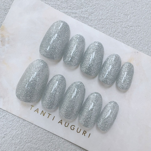 シルバー ワンカラー ラメ ネイルチップ 銀色 単色 シンプル 付け爪  