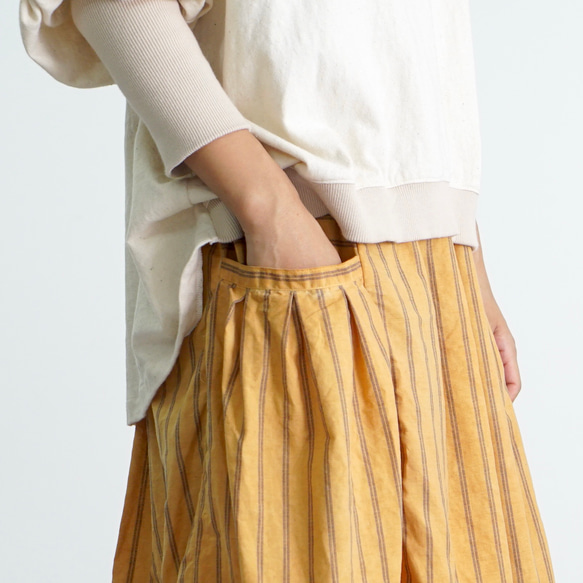2way 變形褶裙/橘色/Mikawa 紡織半亞麻條紋 第5張的照片