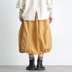 2way 變形褶裙/橘色/Mikawa 紡織半亞麻條紋 第3張的照片