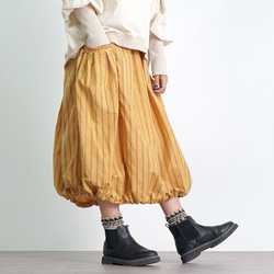 2way 變形褶裙/橘色/Mikawa 紡織半亞麻條紋 第2張的照片