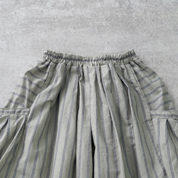 2way 變形褶邊裙/卡其色/Mikawa 紡織半亞麻條紋 第8張的照片