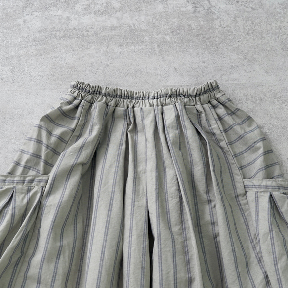 2way 變形褶邊裙/卡其色/Mikawa 紡織半亞麻條紋 第8張的照片