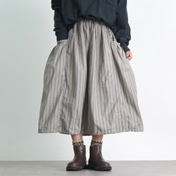 2way 變形褶邊裙/卡其色/Mikawa 紡織半亞麻條紋 第2張的照片