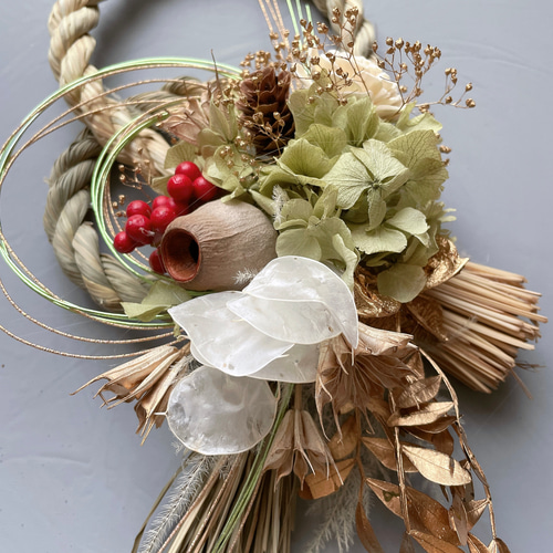 早割お正月2024】ダブルリースしめ縄飾り＊木の実を使った天然素材