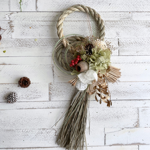 早割お正月2024】ダブルリースしめ縄飾り＊木の実を使った天然素材