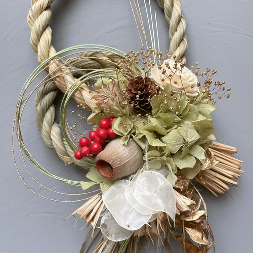 早割お正月2024】ダブルリースしめ縄飾り＊木の実を使った天然素材