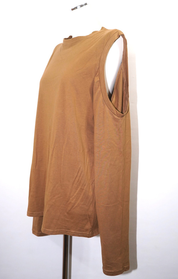 Open Shoulder L/S T-shirts (Light brown) 長袖Ｔシャツ ブラウン カジュアル 8枚目の画像