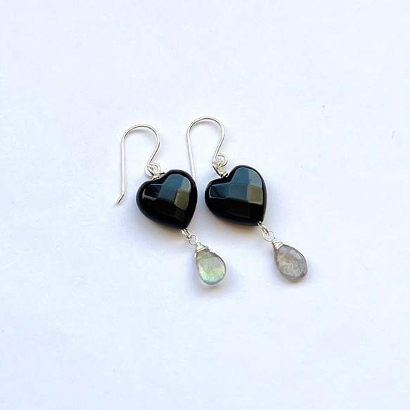 天然石ピアス　オニキス×ラブラドライト　silver925　pierced earrings 2枚目の画像