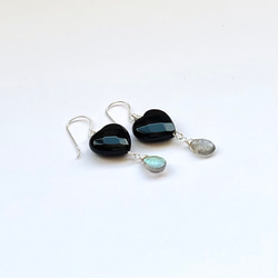 天然石ピアス　オニキス×ラブラドライト　silver925　pierced earrings 3枚目の画像