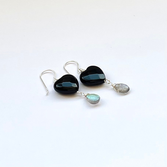 天然石ピアス　オニキス×ラブラドライト　silver925　pierced earrings 3枚目の画像