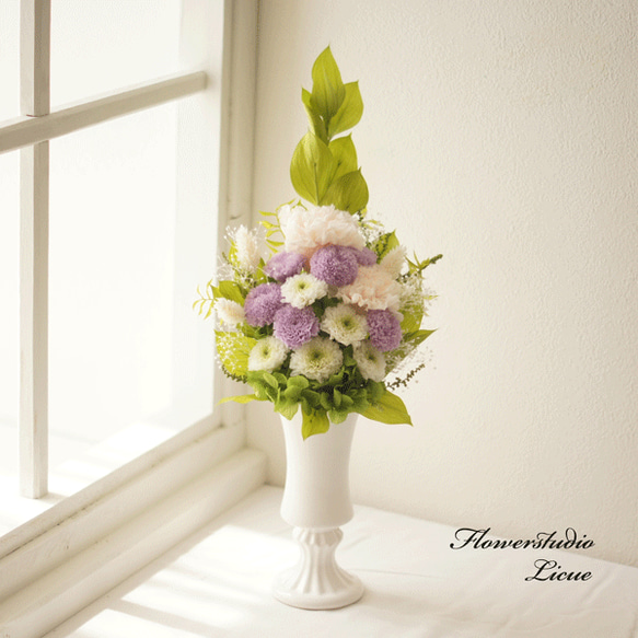 仏花】高さ40㎝ カーネーションと菊の仏花（紫×紫） 全て