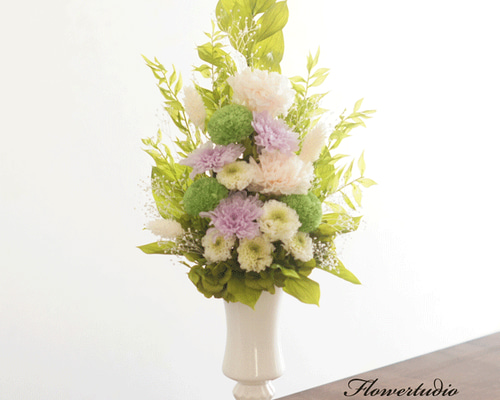 やま　　プリザーブドフラワー仏花　菊　一対ご依頼品 仏花」ポンポン菊のプリザーブドフラワーのガラスドーム＜受注
