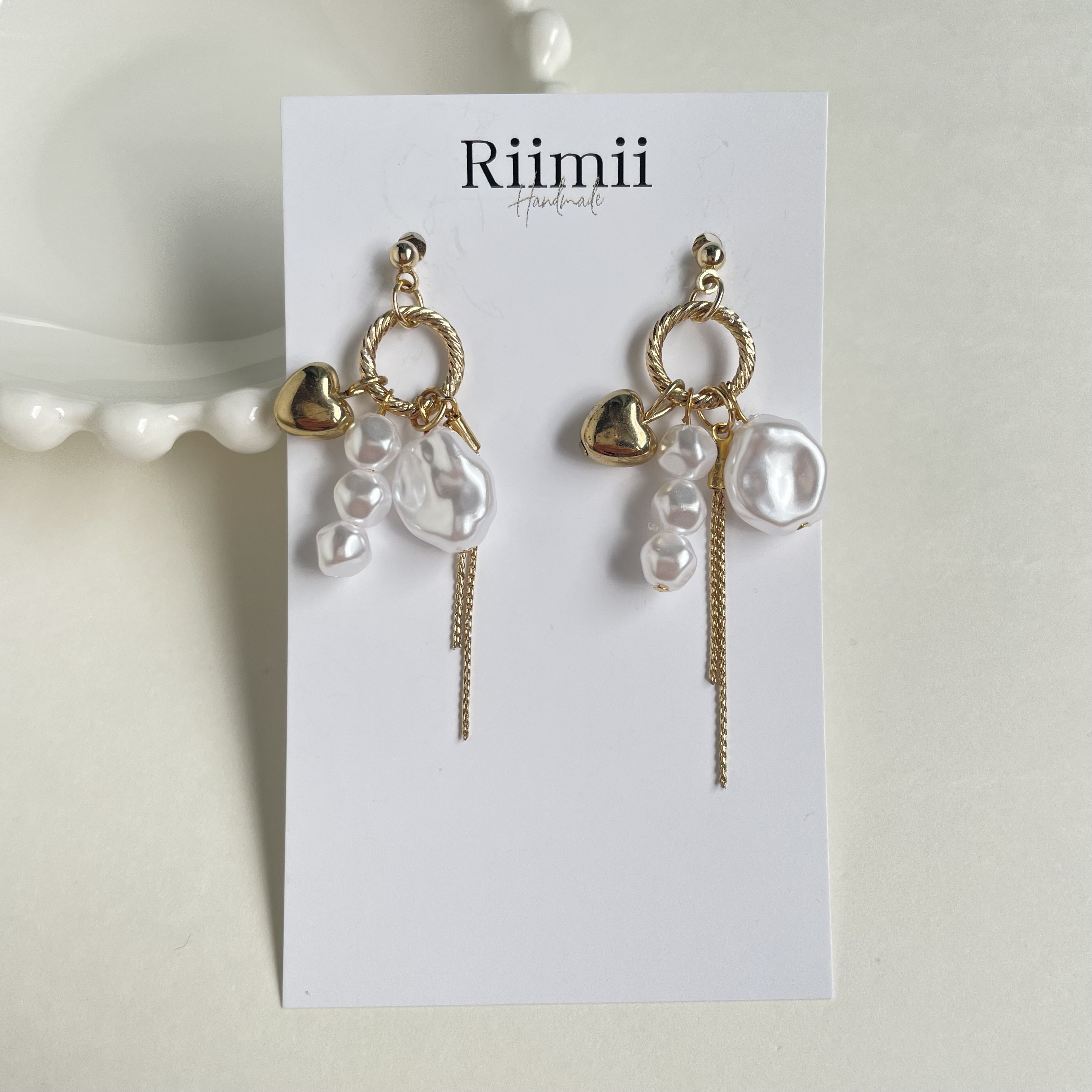 ハンドメイド ゴールド ピアス イヤリング パール ハート