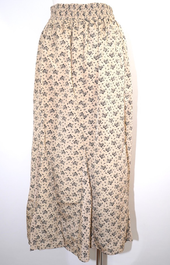 Black Flower Long Flare Skirt (beige) フレアスカート ベージュ 薄茶 ストリート 8枚目の画像