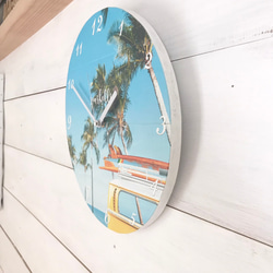 ハワイアンフォト時計 スターフィッシュの壁掛け時計 貝殻とヒトデのプリント ラウンドクロック 丸型 見やすい時計 4枚目の画像
