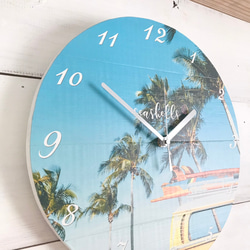 ハワイアンフォト時計 スターフィッシュの壁掛け時計 貝殻とヒトデのプリント ラウンドクロック 丸型 見やすい時計 3枚目の画像