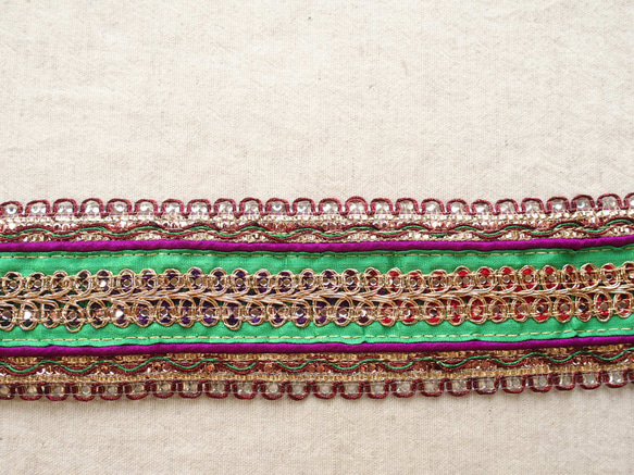 1mより スパンコールチロリアンテープ 緑紫☆手芸 エスニック ハンドメイド 民族衣装 インド サリー 7枚目の画像