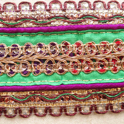 1mより スパンコールチロリアンテープ 緑紫☆手芸 エスニック ハンドメイド 民族衣装 インド サリー 10枚目の画像