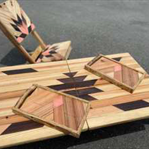 木製オルテガ柄テーブル　折りたたみ式 木製オルテガ柄テーブル 折りたたみ式