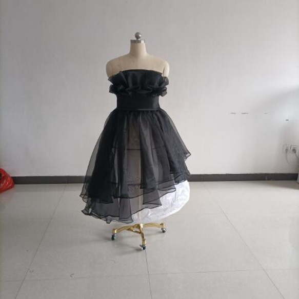 憧れのドレス 黒 ドレス ラッフルフリル スレンダーライン ベアトップ  