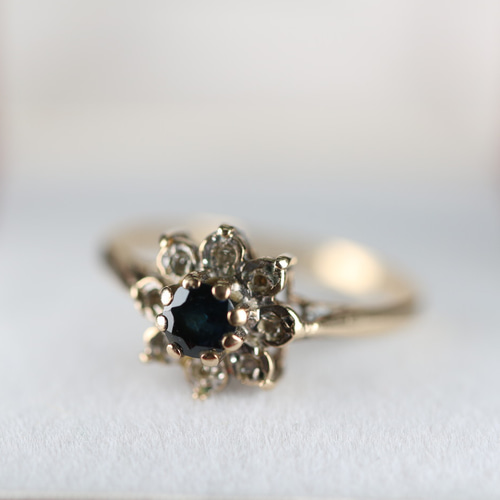 ゴールド 英国 1977年 ビンテージ サファイア ダイアモンド 指輪  