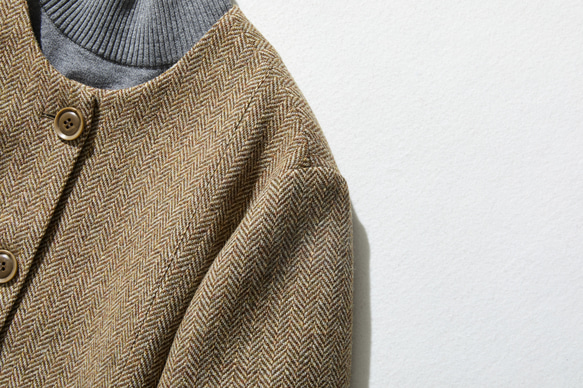 「着飾らず、お洒落」なロングコート　ノーカラーコート　ウール混　230928-1 3枚目の画像